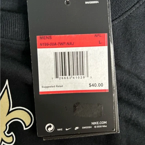 Nike Black Men’s Large Saints WINSTON #2 NFL FOOTBAL Tshirt New With Tags - Picture 6 of 7